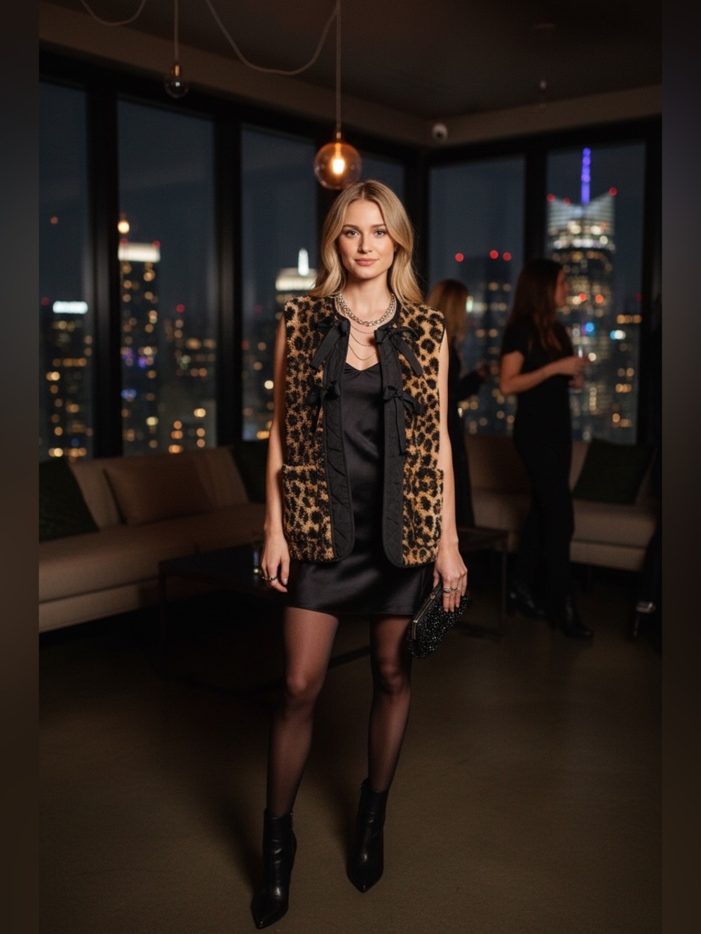 Anthro x Damson Madder|Marta Borg Gilet Bow leopard Sherpa Vest| $155 ret|Sz 8